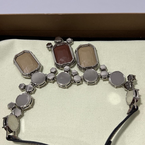 Burberry Necklace Silvertone, Crystal & Leather Statement Brown - Picture 4 of 9